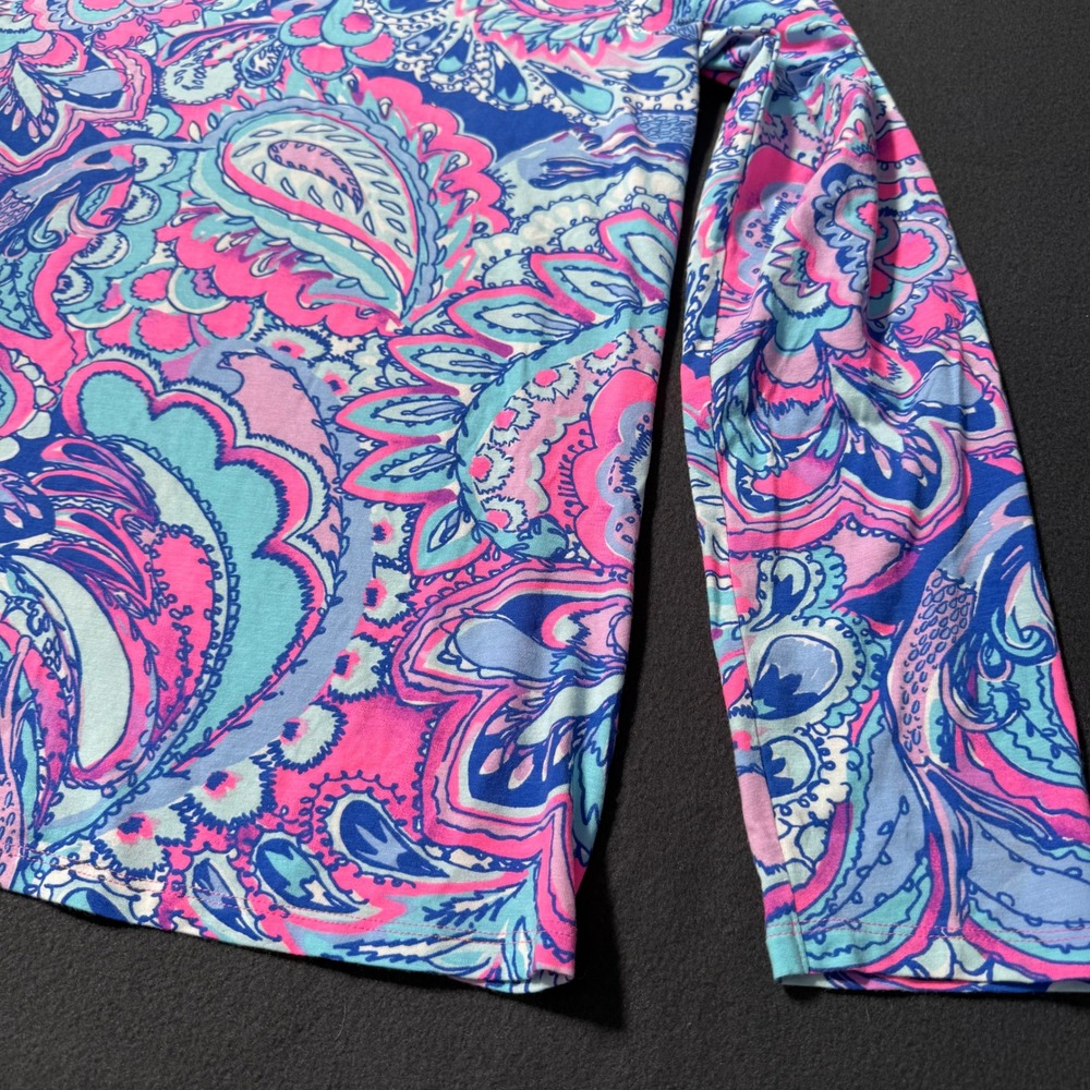 Lilly Pulitzer XL Tristan Paisley Floral Twist Back Long Sleeve Pima Cotton Top - Picture 3 of 9